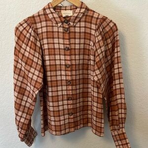 Sezane Linen Bonny Plaid Shirt SZ 34